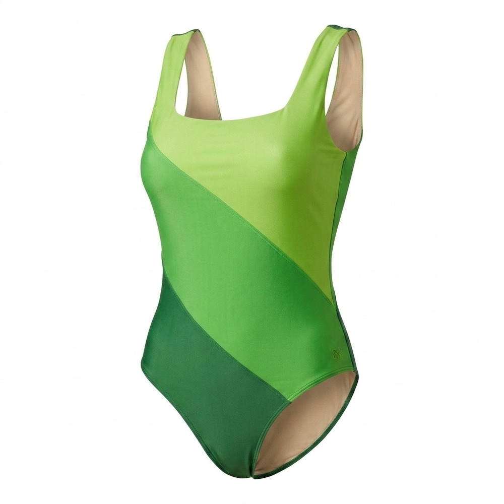 Albion Fit Green Colorblock One Piece Swimsuit‎ Women XXL Square Neck Stretch